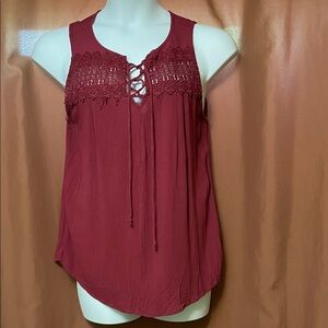 No Boundaries Maroon Lace-Up Blouse